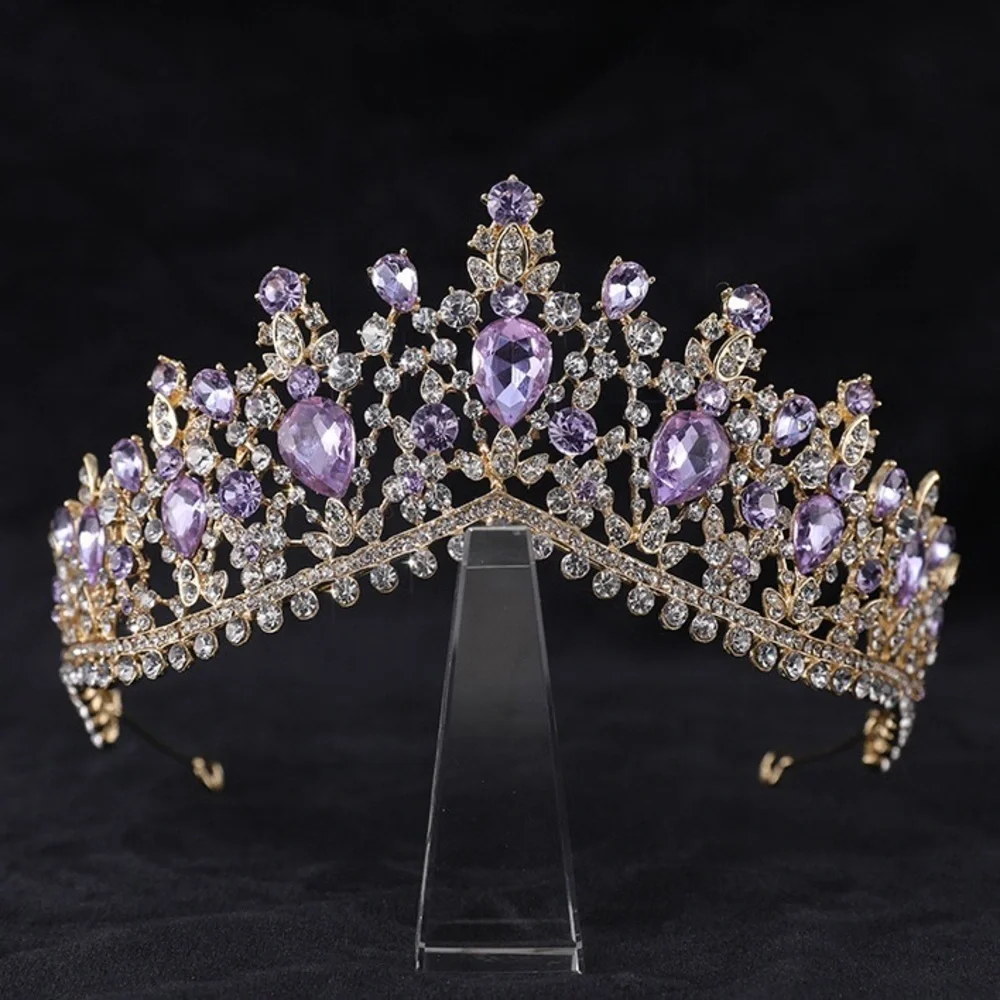 Purple Tiara, Gold Crown Headband, Crystal Rhinestone Hair Jewelry, Bridal crown